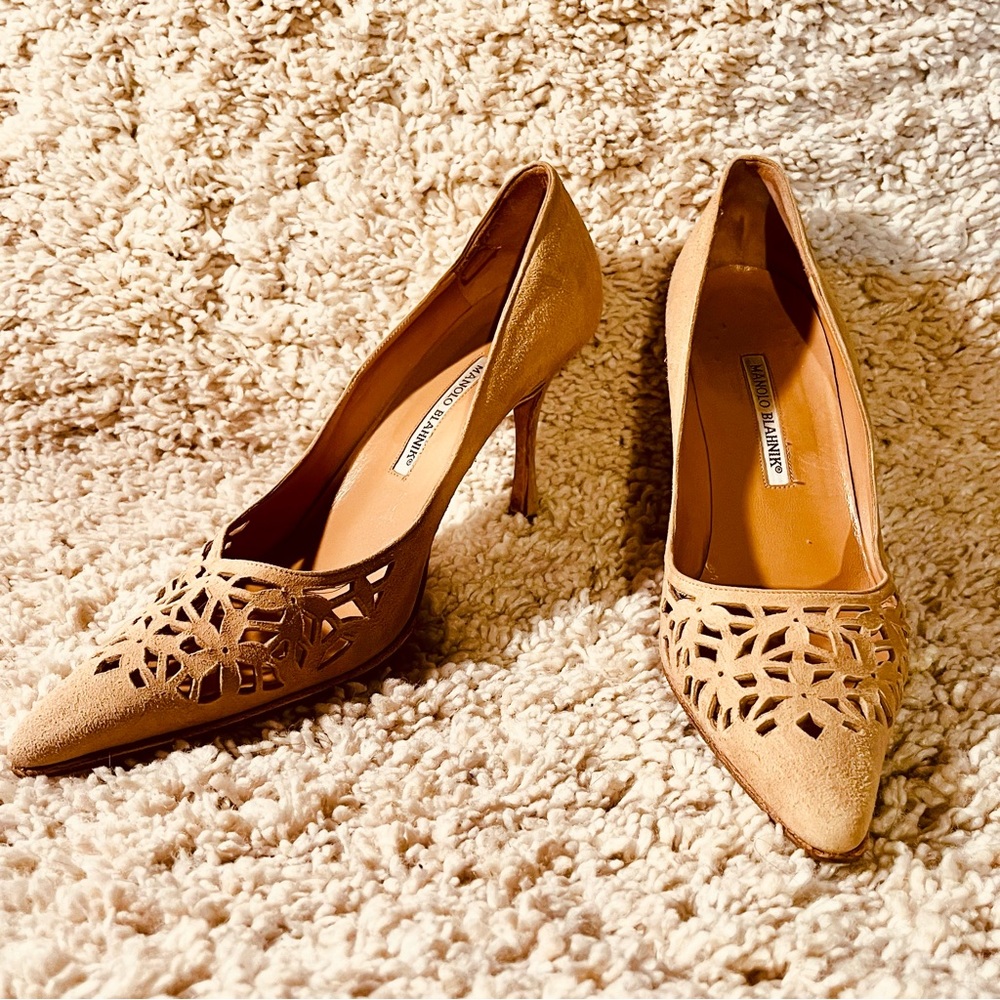 Manolo Blahnik Suede Cutout Heels